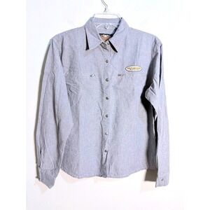 Vintage Harley Davidson Womens Grey Chambray Long Sleeve Snap Front Shirt M